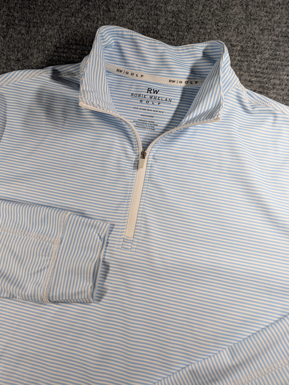 Rorie Whelan Golf Light Blue Striped Quarter-Zip Performance Pullover Size Med.